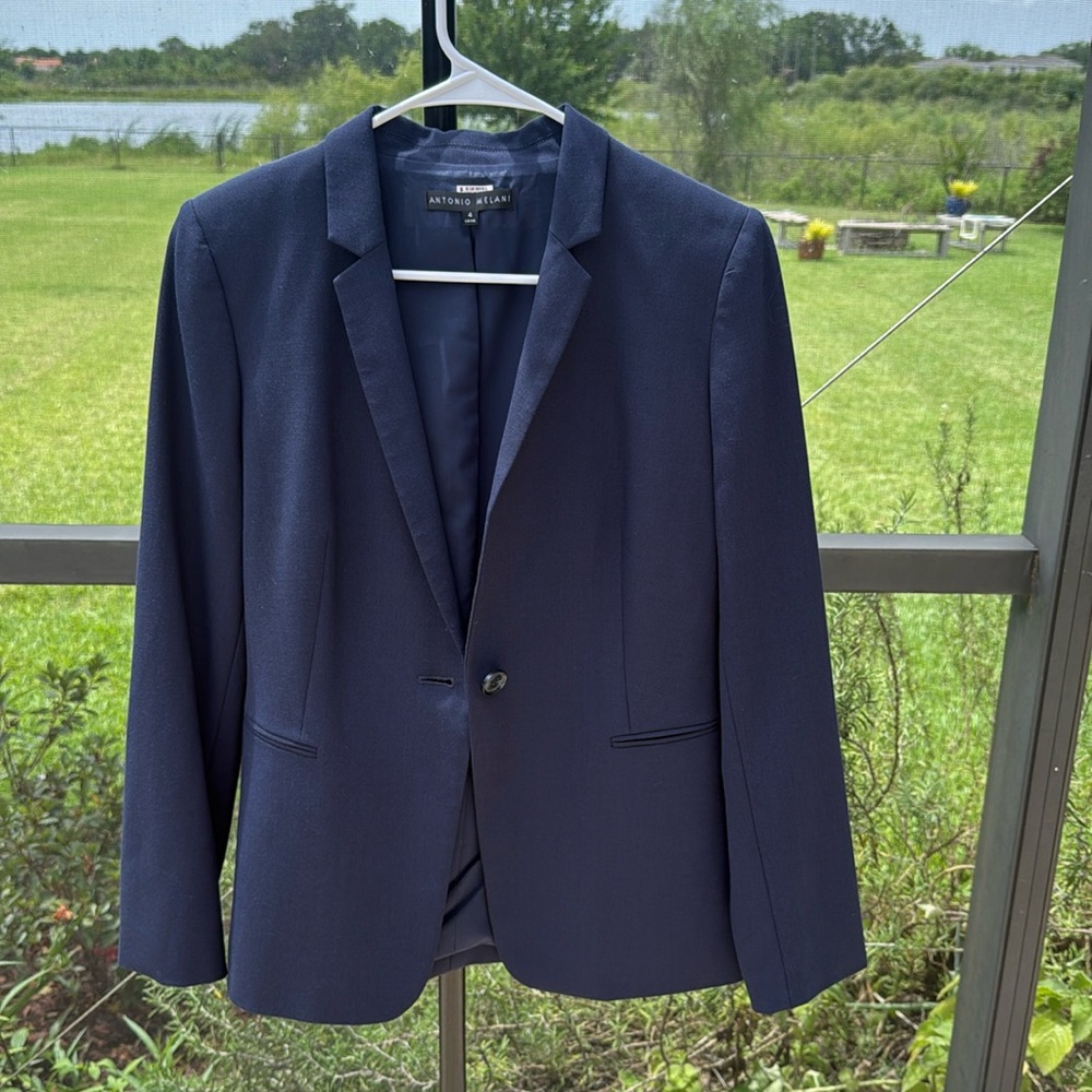 Antonio Melani Single Breasted Navy Blue Blazer Jacket sz 4